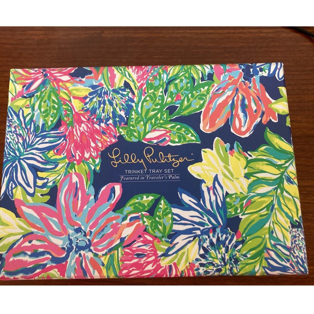 NWT Lilly Pulitzer "Life's a Party" Trinket Tray Set in Traveler's Palm Rare HTF - Picture 4 of 4
